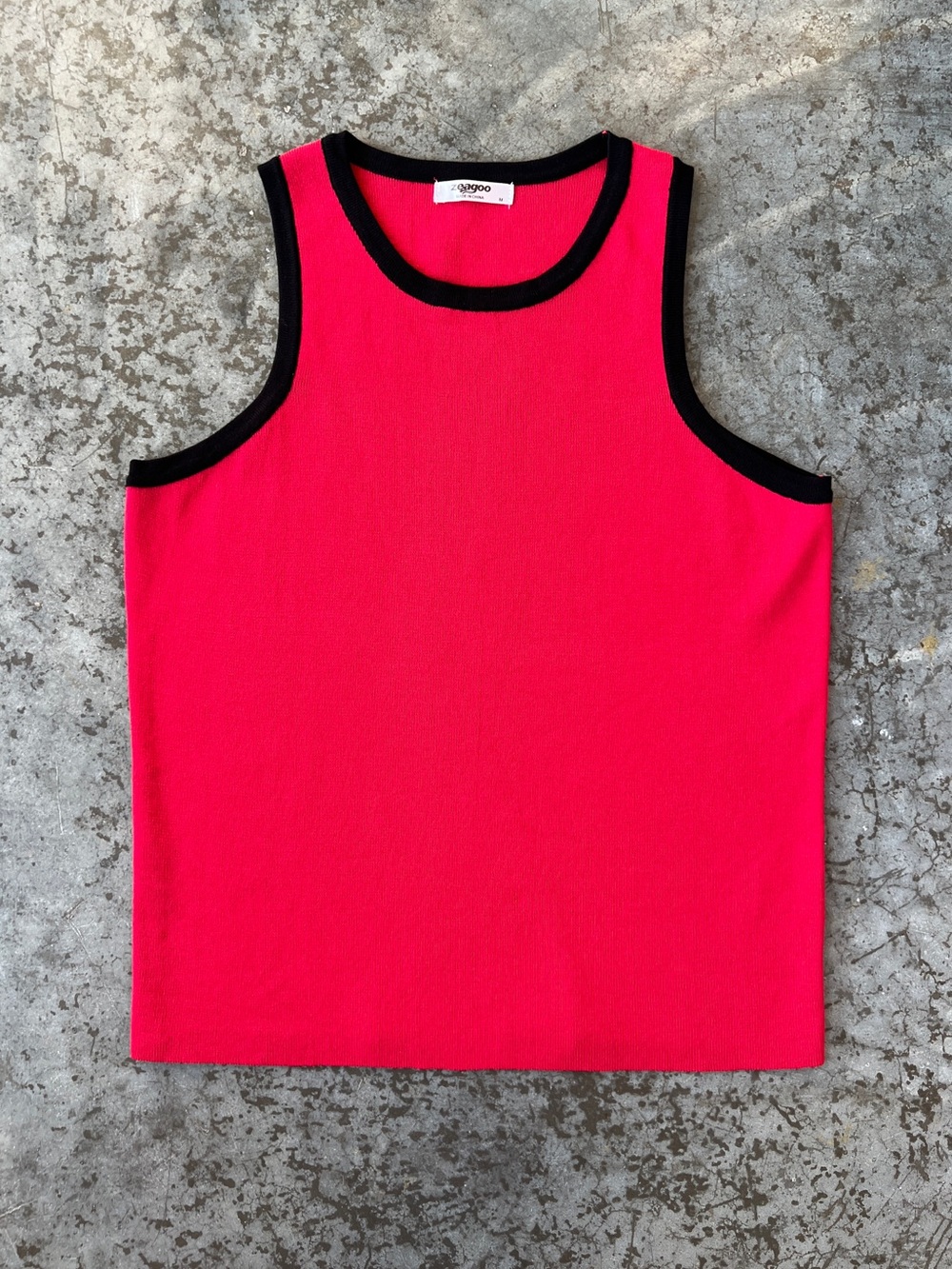Zeagoo Red & Black Contrast Ringer Knit Tank Top Basic Sleeveless Women’s Medium